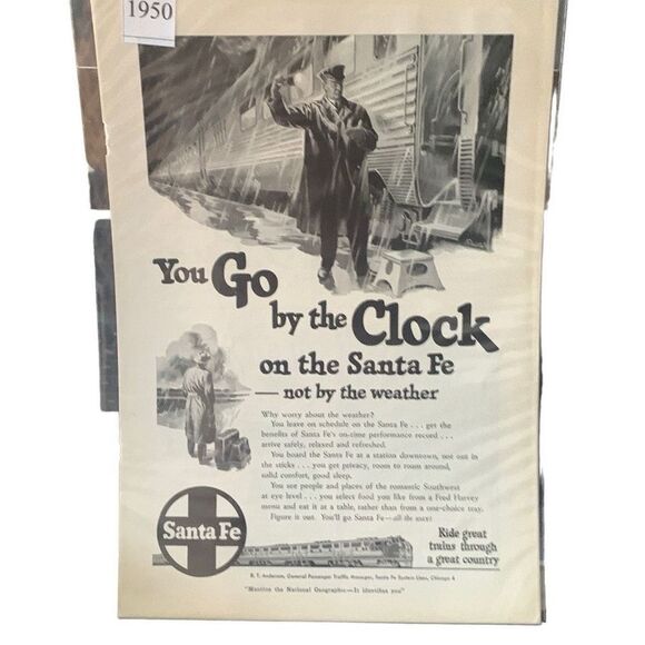 Vintage 1950 Santa Fe Go by The Clock Not The Weather Ad Advertisement - Picture 2 of 4